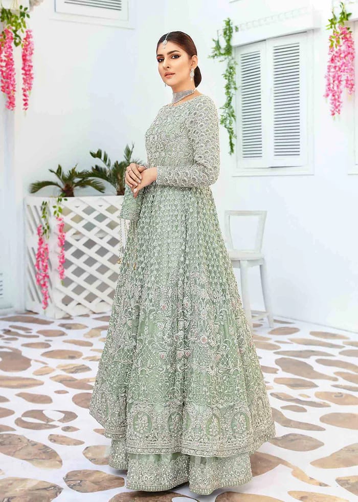 Elan Grey Exclusive Net Maxi hand work