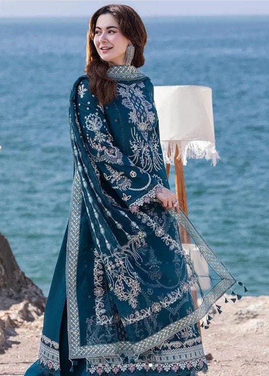 Qalamkar Zink Green Luxury Chikankari Collection