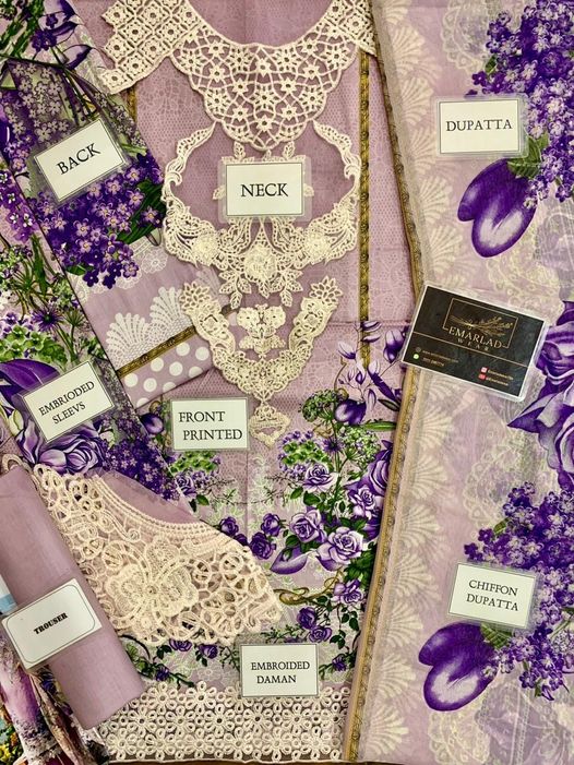 Elaf Purple lawn Print Embroidery Collection 3pc