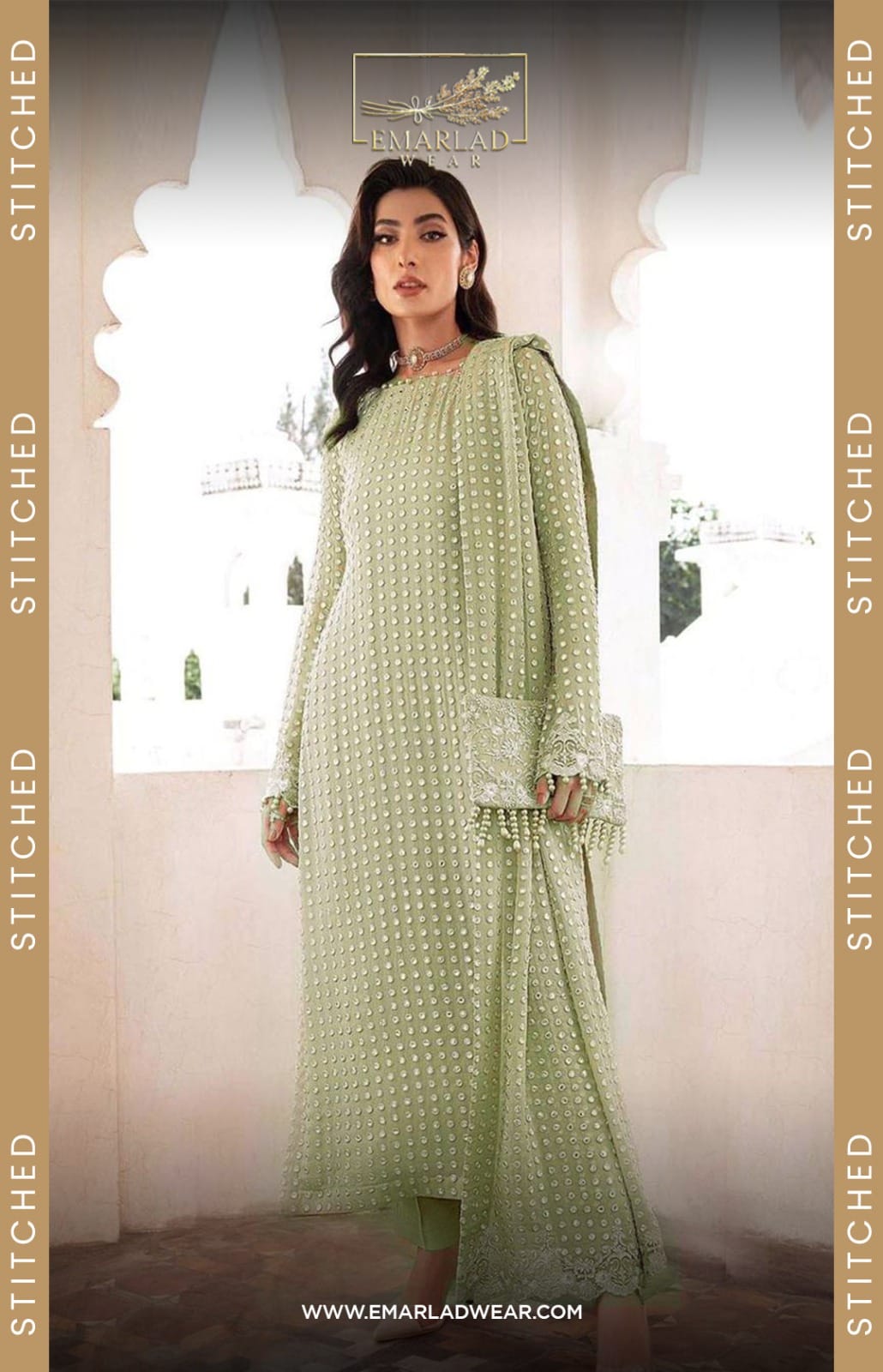 Baroque Light Green Formal Collection Stitched Chiffon Dress 3pc Emarlad Wear Baroque Light Green Formal Collection Stitched Chiffon Dress 3pc Emarlad Wear