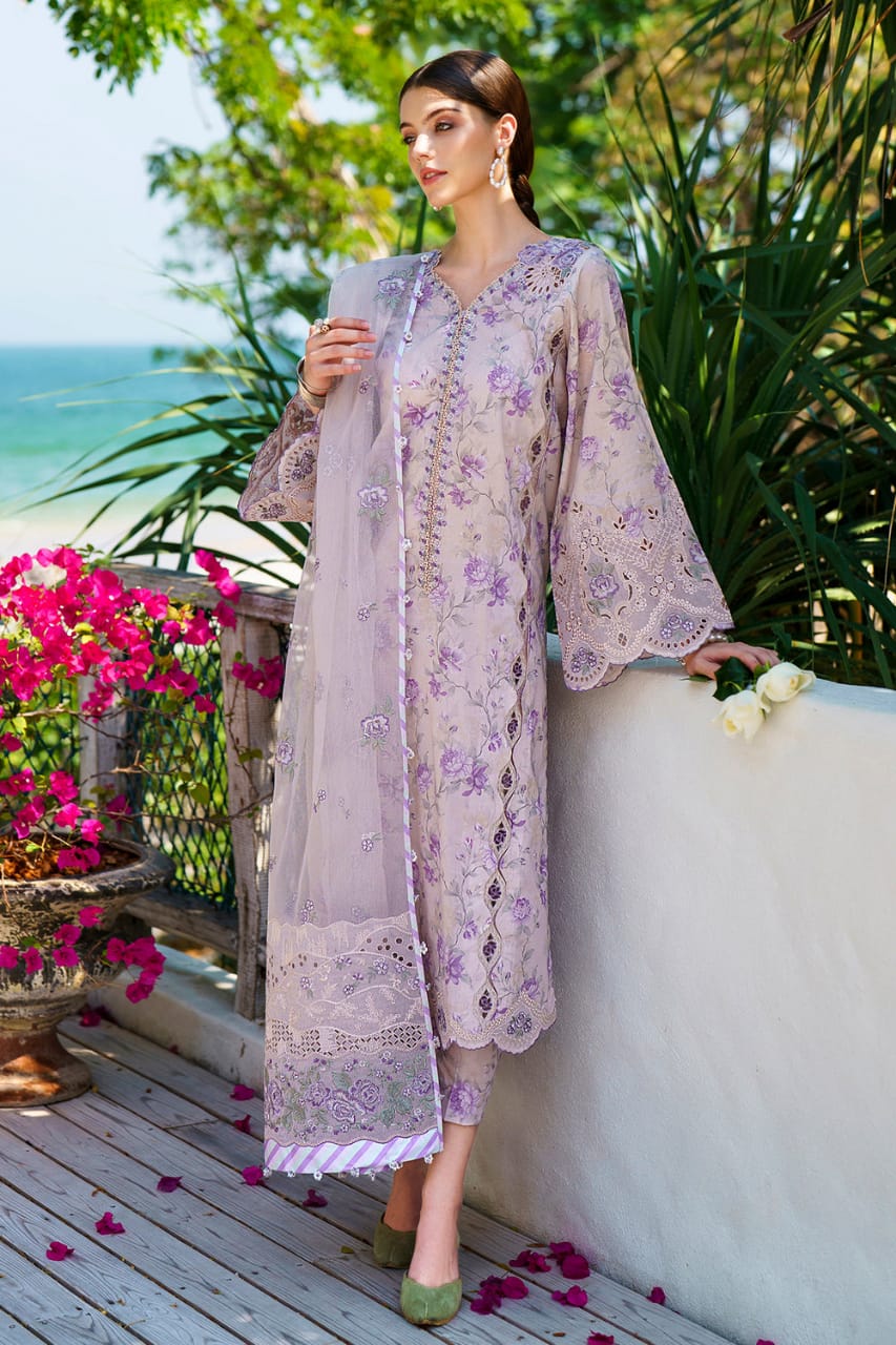 Baroque Purple Digital Print Embroidery Dress New Arrival