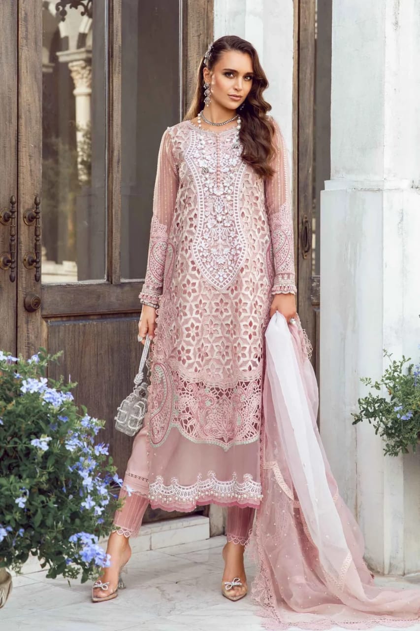 maria b white and pink dress Luxury Collection 2025 Brand: Maria B. | Fabric: Chiffon