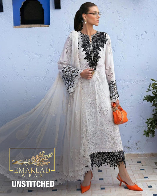 Maria B D-2505-A |Black & White - Luxury Lawn Chikan kari Collection 2025