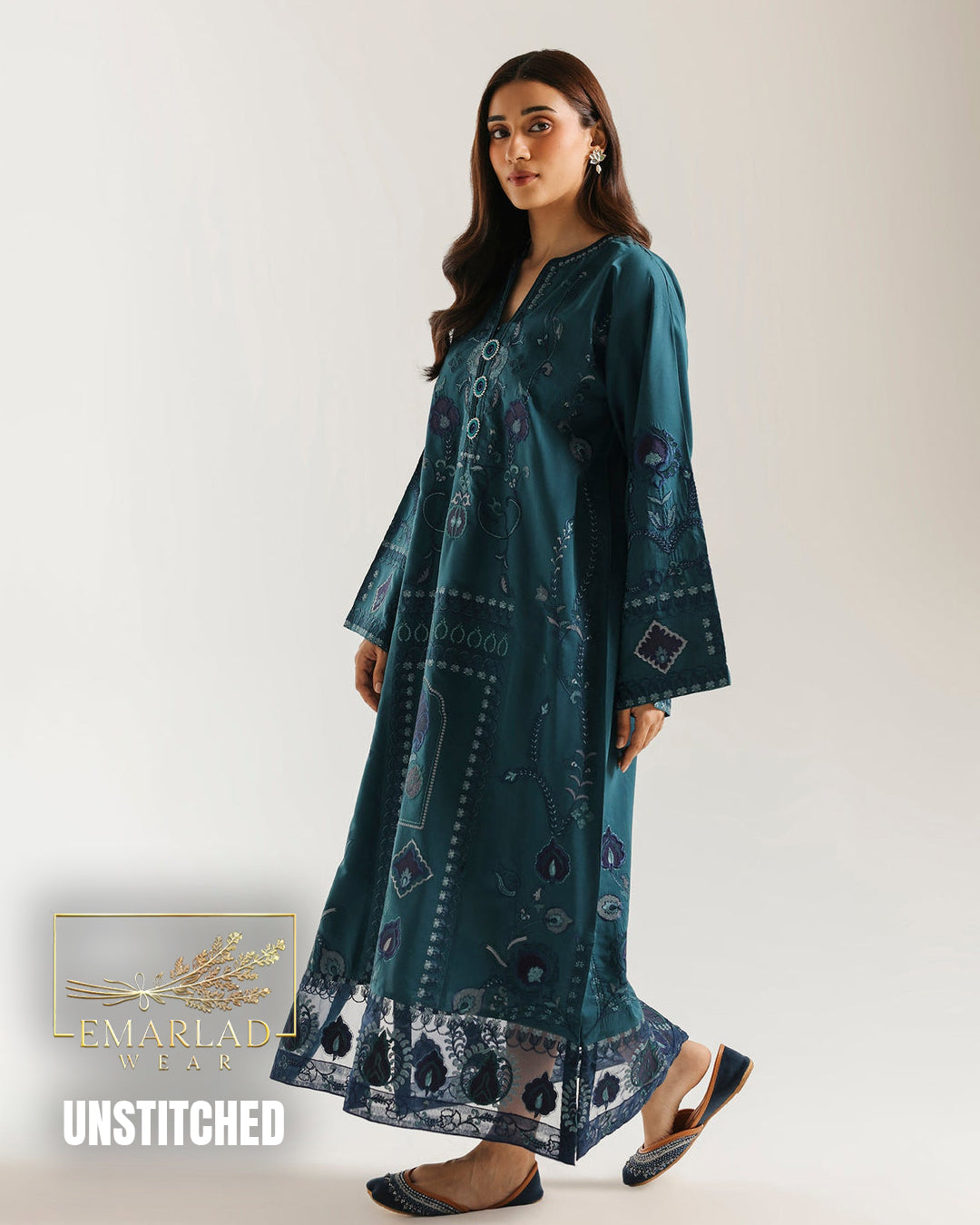 Ethnic Zinc Green 2 Piece Shalmoz Silk Embroidered Suit