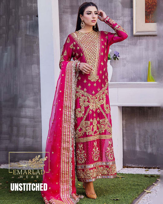 Nameera by Farooq Shocking Pink Silk Suit with Net Dupatta