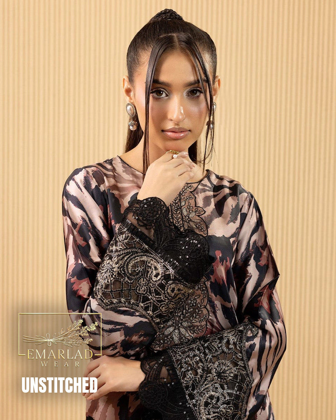 Adan Libas Cheeta Brown – Luxury Lawn with Embroidered Chiffon Dupatta