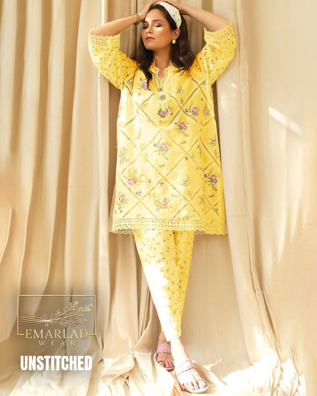 Farida Hassan Lemon Luxury Lawn Replica 3 Pc Suit | Silk Digital Printed Dupatta