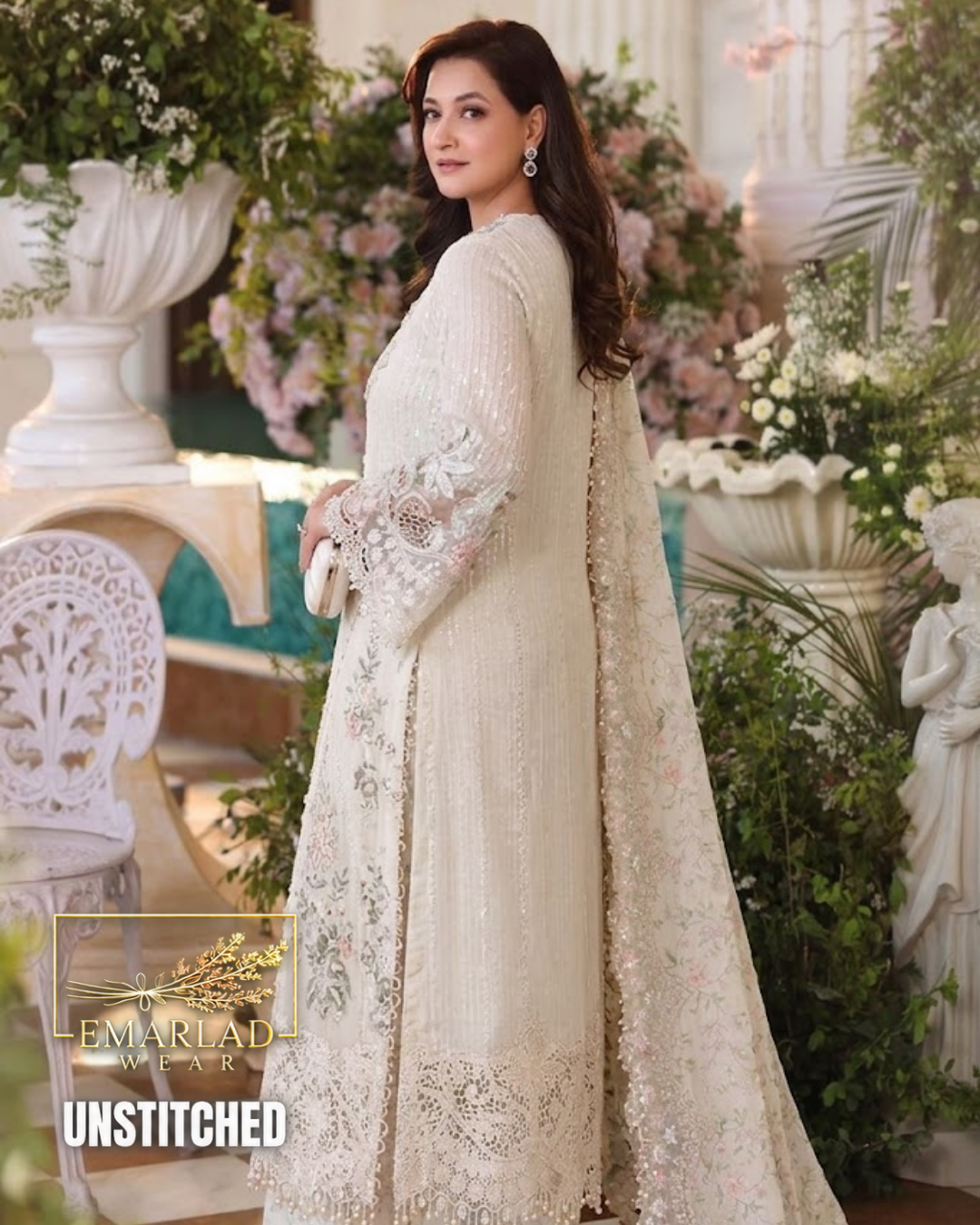 Maria B Off-White 5MM Embroidered Luxury Chiffon 3 Piece Suit MPC-26-107