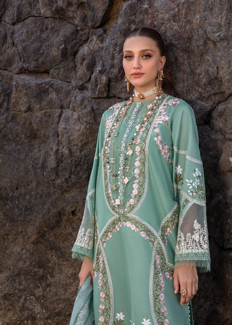 Crimson Green Heavy Embroidery Chikankari Lawn Dress
