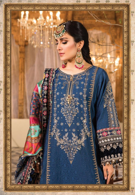 Maria B Blue Sami Stitch Collection Chiffon Fabric 3pc