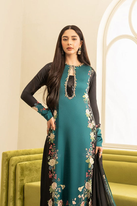 Lulusar Black & Green Silk Hand Work Party Wear Collection 3pc