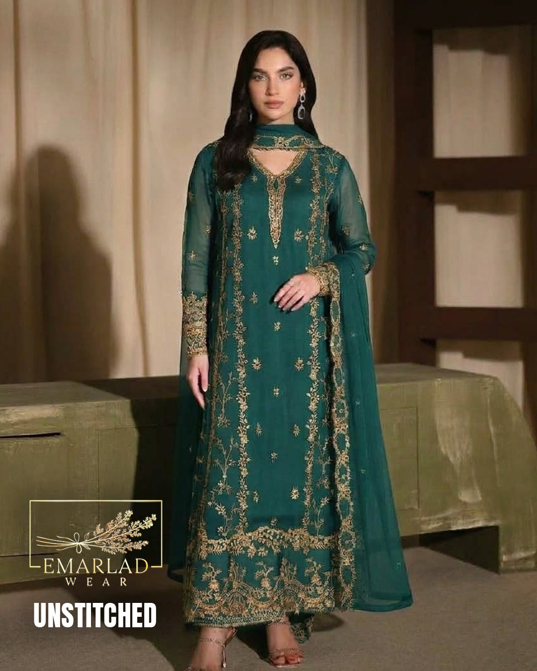 Naqsh Emerald Grace Luxury Embroidered Chiffon Suit 2595