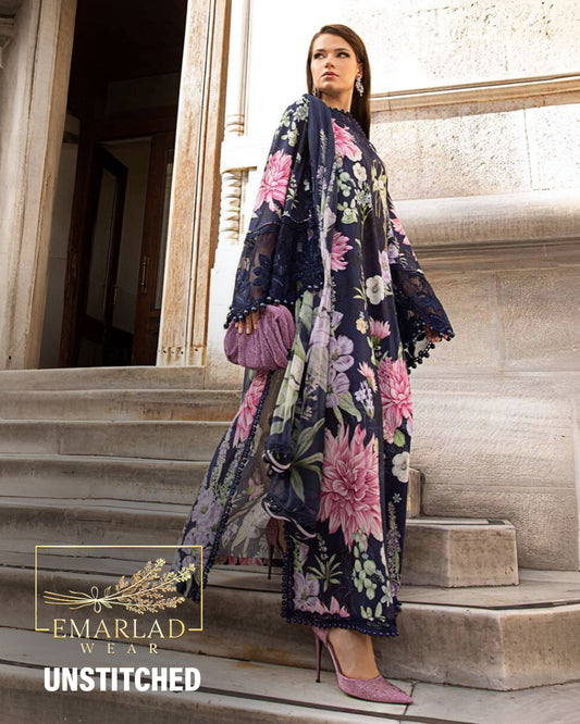 Maria B | Navy Blue - Digital Printed Lawn & Chiffon Dupatta Collection