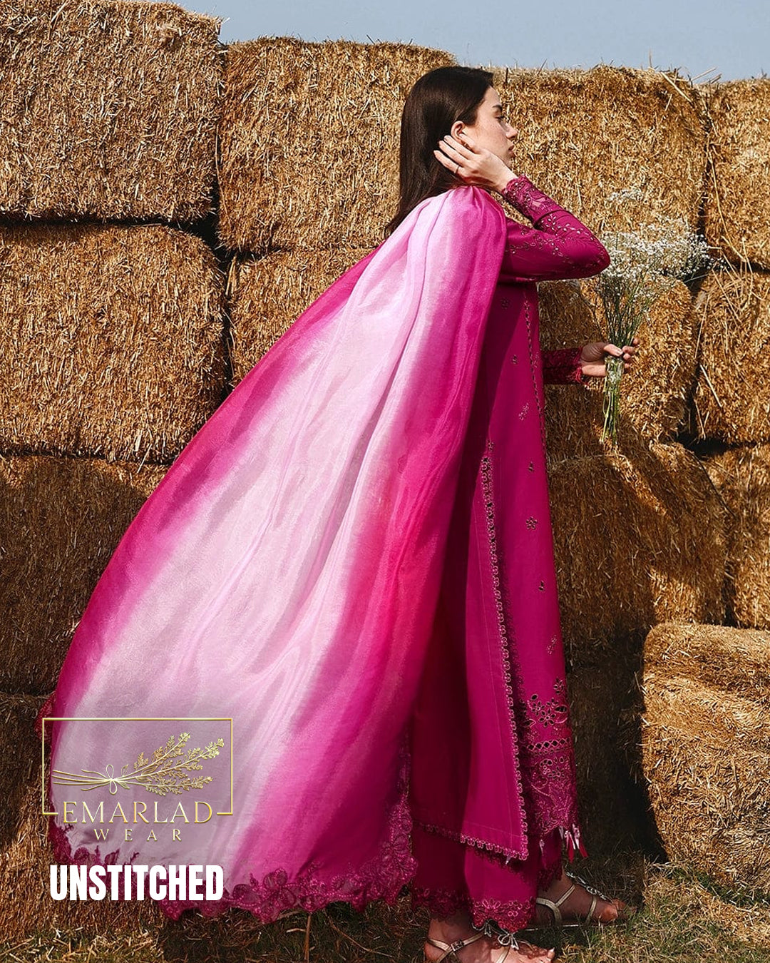 Azure Shocking Pink Luxury Chicken Kari Lawn Embroidered 3PC Unstitched Suit | Premium Summer Collection