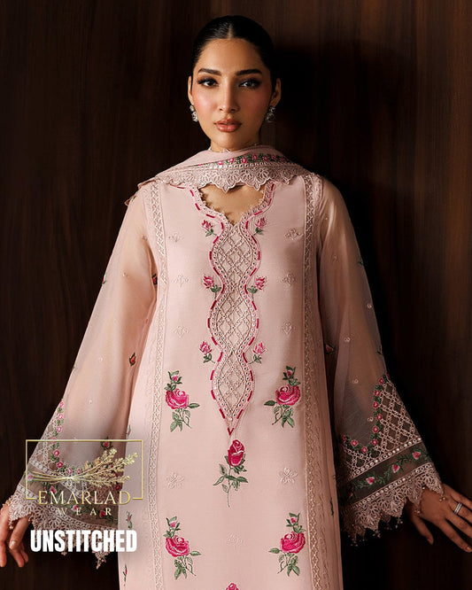 Baroque Peach Chiffon Embroidered 3 Piece Suit