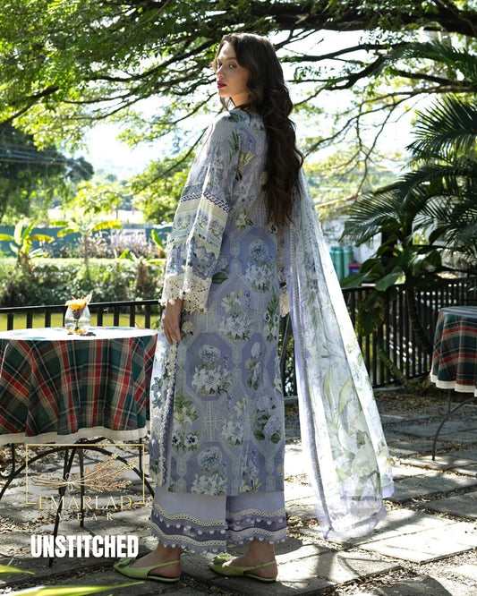 Elaaf Lawn Collection 2026 Lilac Purple 3 Piece Unstitched Embroidered Lawn Suit with Printed Chiffon Dupatta