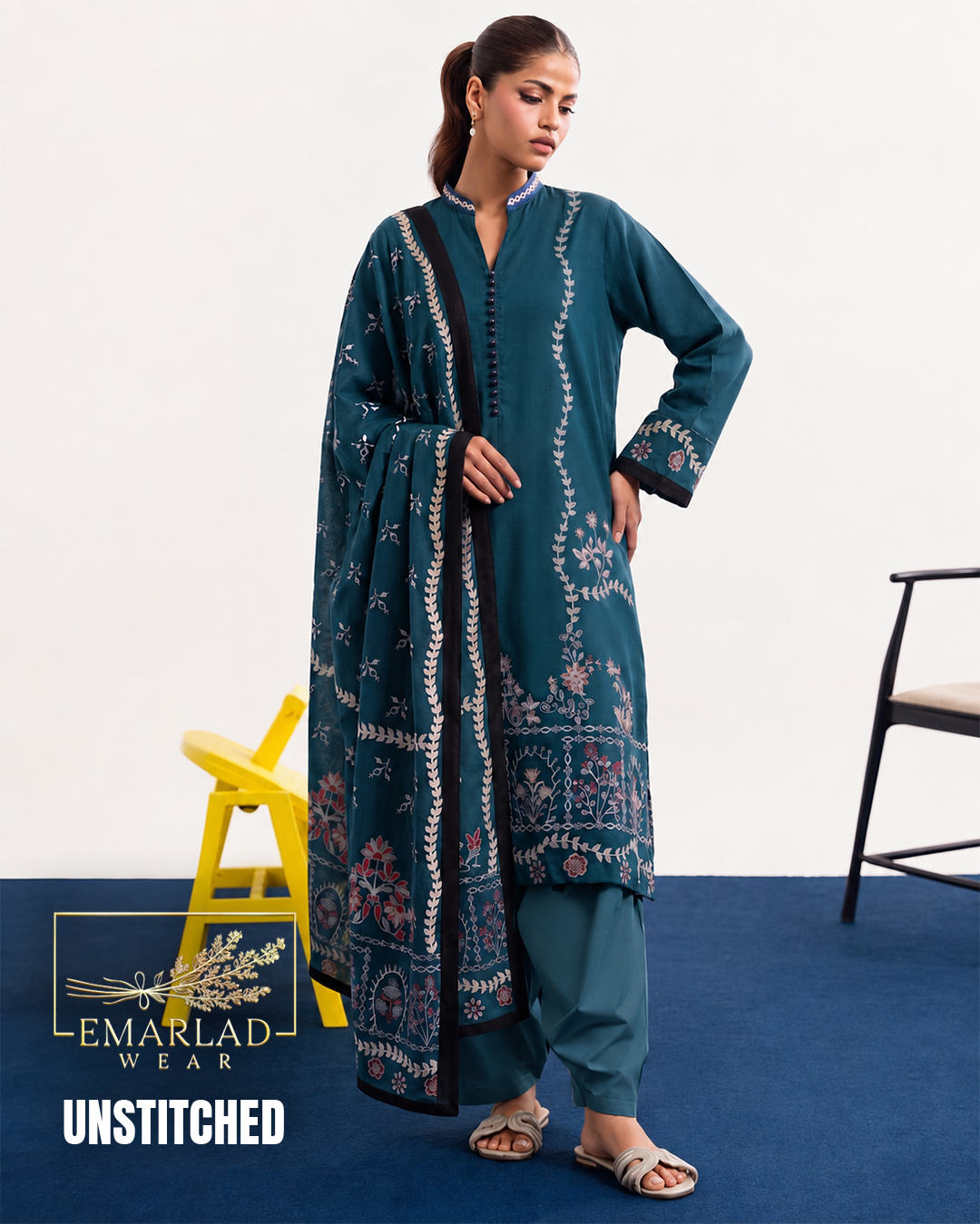 Zinc Blue Dhanak Winter 3 Piece Unstitched Suit