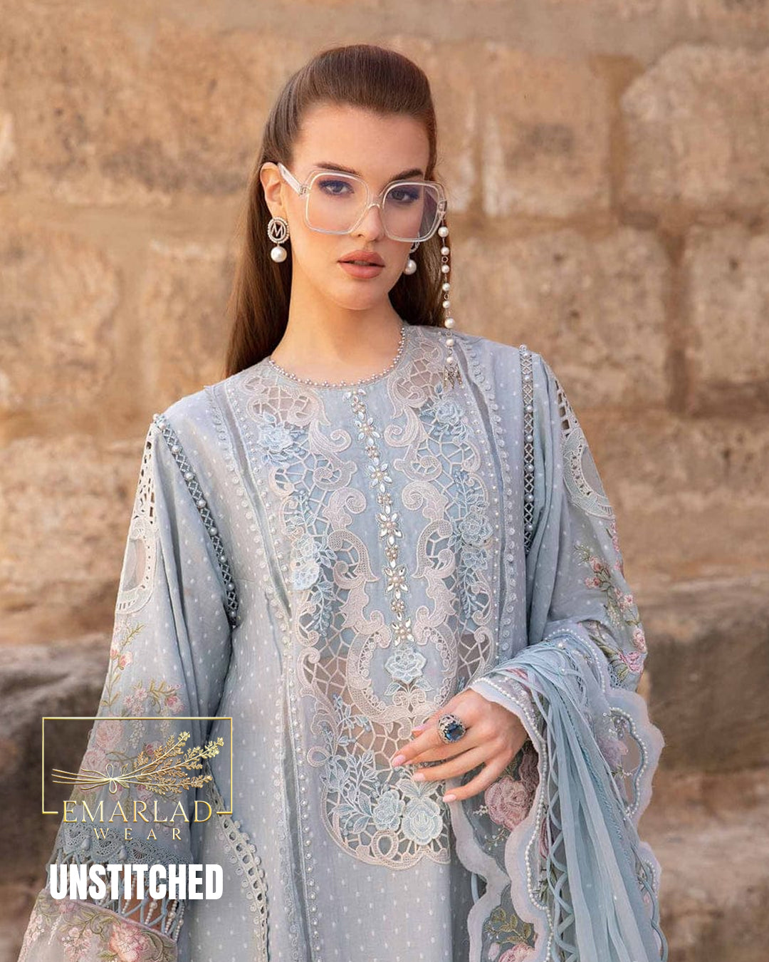 Maria B Sky Blue Luxury Lawn Chicken Kari Embroidered 3 Piece Suit – Designer Lawn Collection