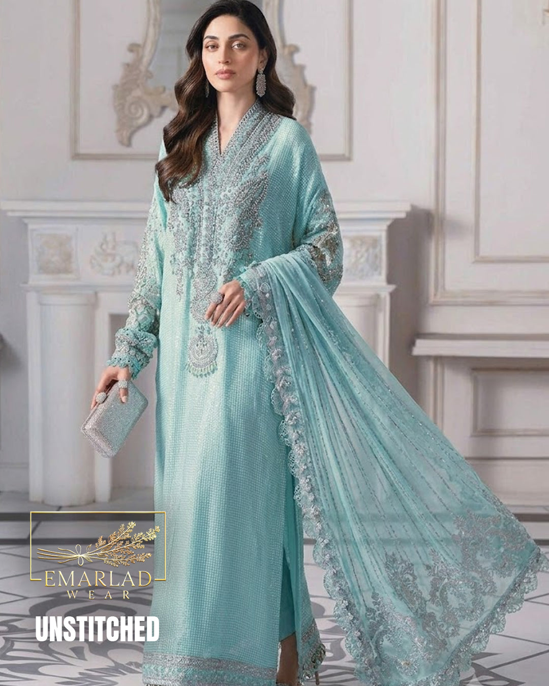 Maria B BD-3005 Ferozi Luxury Lawn Embroidered Suit | 3PC Designer Collection | Emarladwear