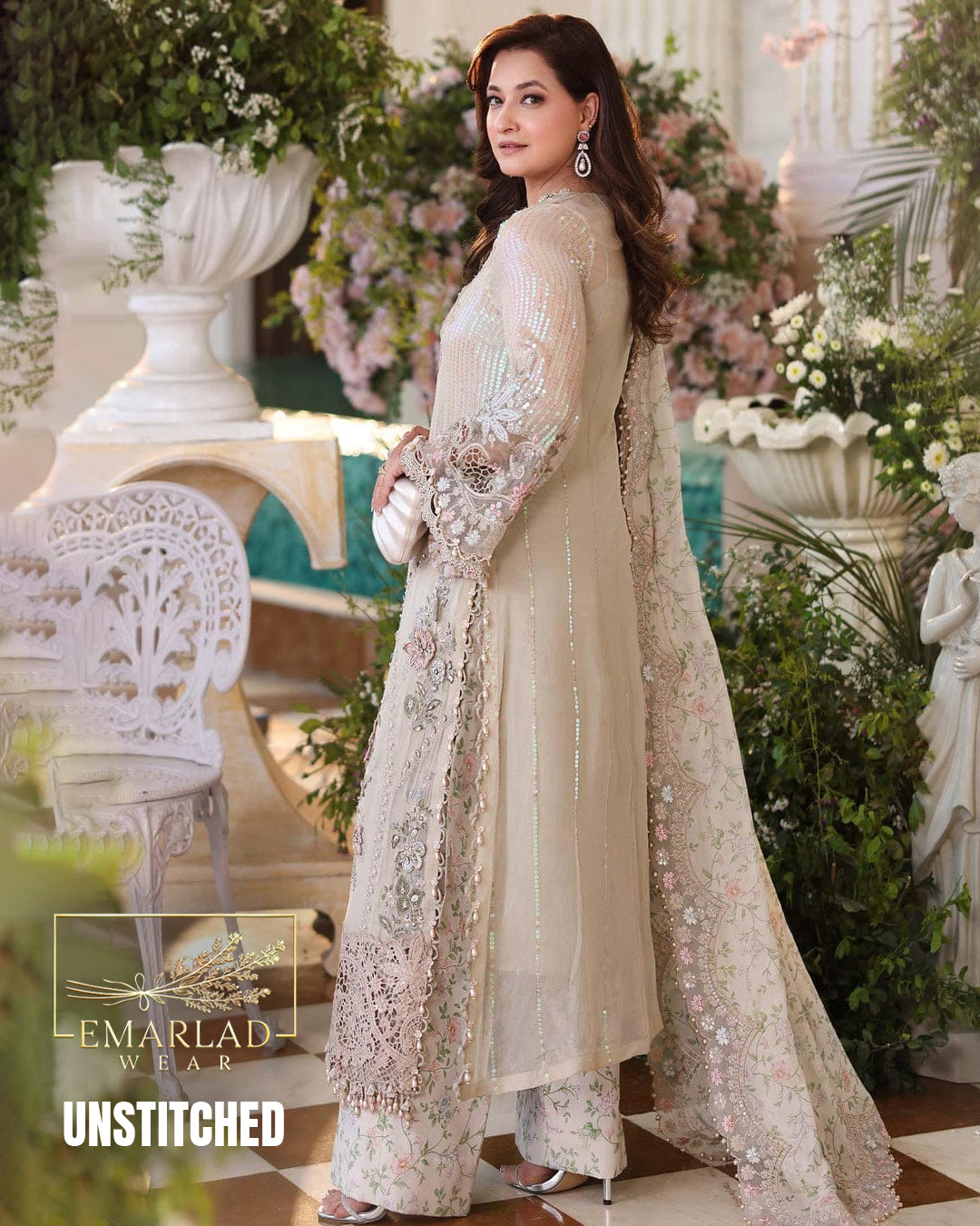 Maria.B Embroidered Luxury Chiffon Unstitched 3Pc Suit MPC-26-107 Skin 5MM Online in Pakistan