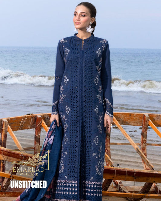 Rangrasiya Unstitched Replica Heavy Embroidered Lawn Suit with Silk Dupatta
