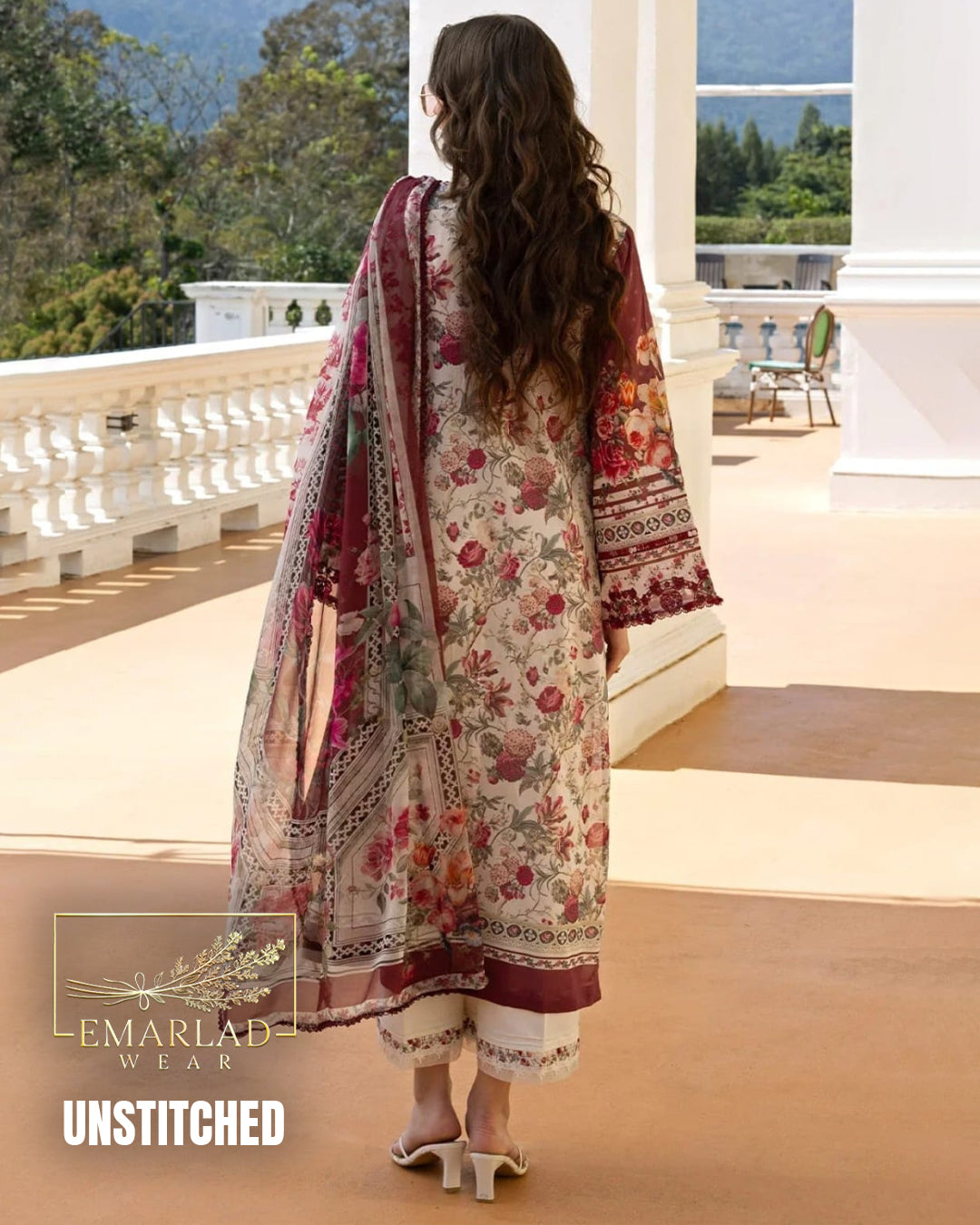 Elaaf Lawn Collection 2026 Skin Mehroon Design 2B 3 Piece Unstitched Printed Lawn Suit with Embroidered Chiffon Dupatta