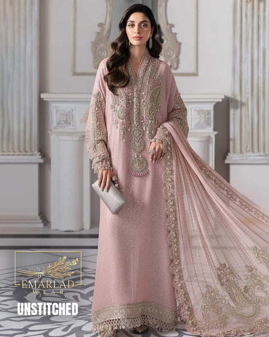 Maria B Peach Pink Semi Pure Chiffon Suit 2026 – 3PC Embroidered Dress