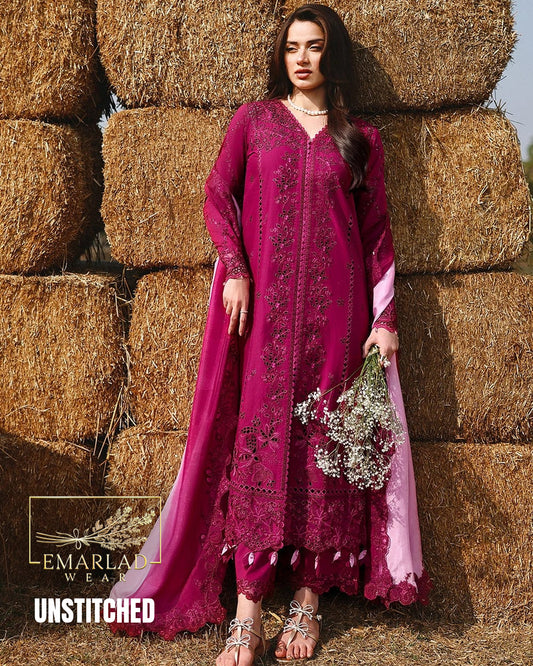 Azure Shocking Pink Luxury Chicken Kari Lawn Embroidered 3PC Unstitched Suit | Premium Summer Collection