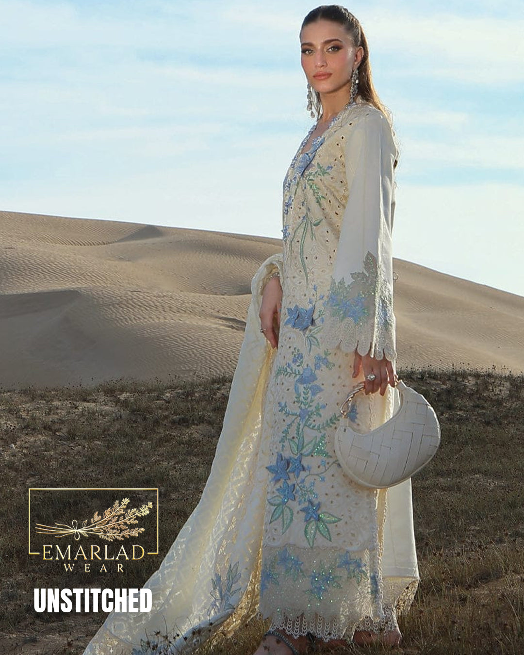 Rung Rasia Embroidered Luxury Lawn Unstitched 3Pc Suit RR NC 16 Cream Buy Online in Pakistan