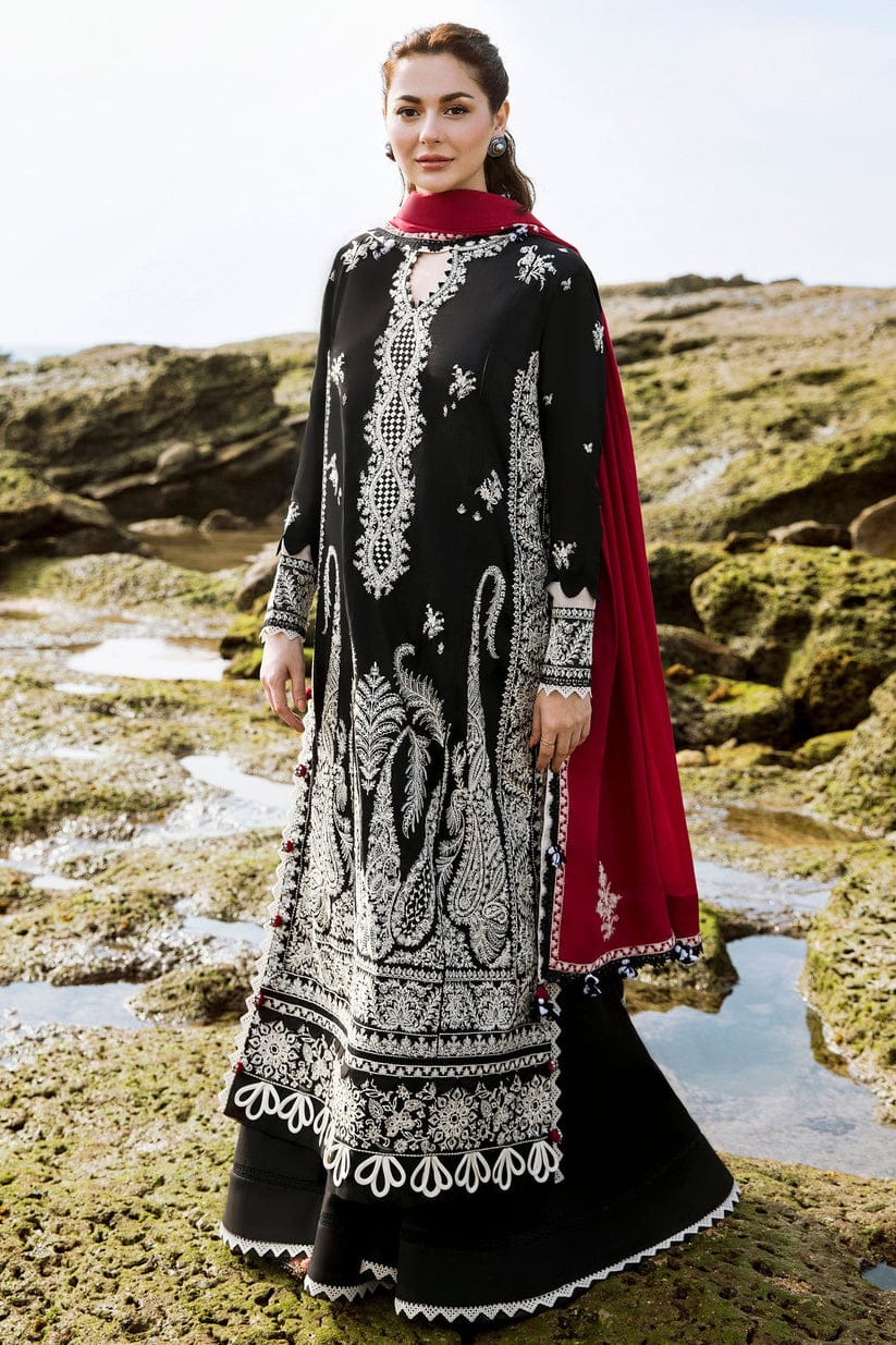 ZAHA BLACK & RED CHIKANKARI LAWN DRESS 3PC Emarlad Wear ZAHA BLACK & RED CHIKANKARI LAWN DRESS 3PC Emarlad Wear