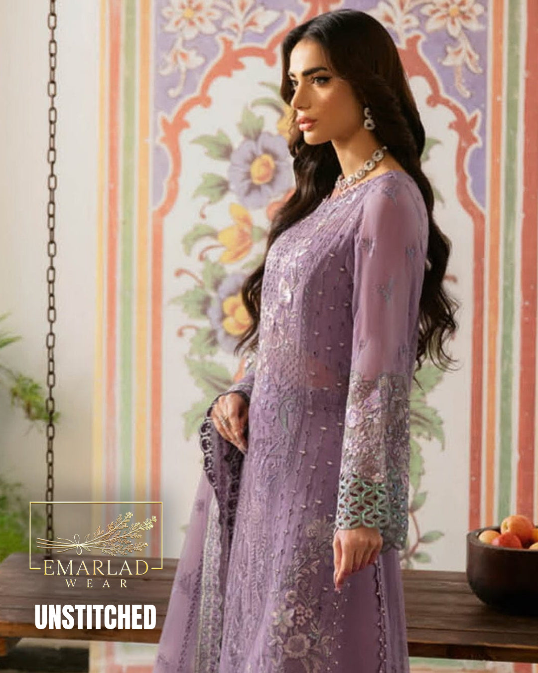 Ramsha Unstitched Replica Chiffon Dress with Malai Trouser