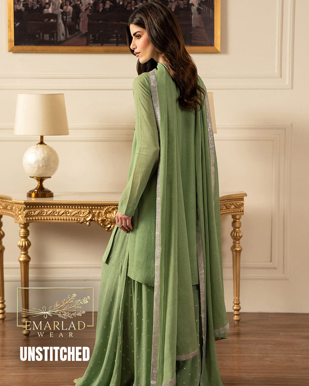 Lulusar Pistachio Chiffon Formal Collection Replica – Premium Embroidered 3 Piece Suit