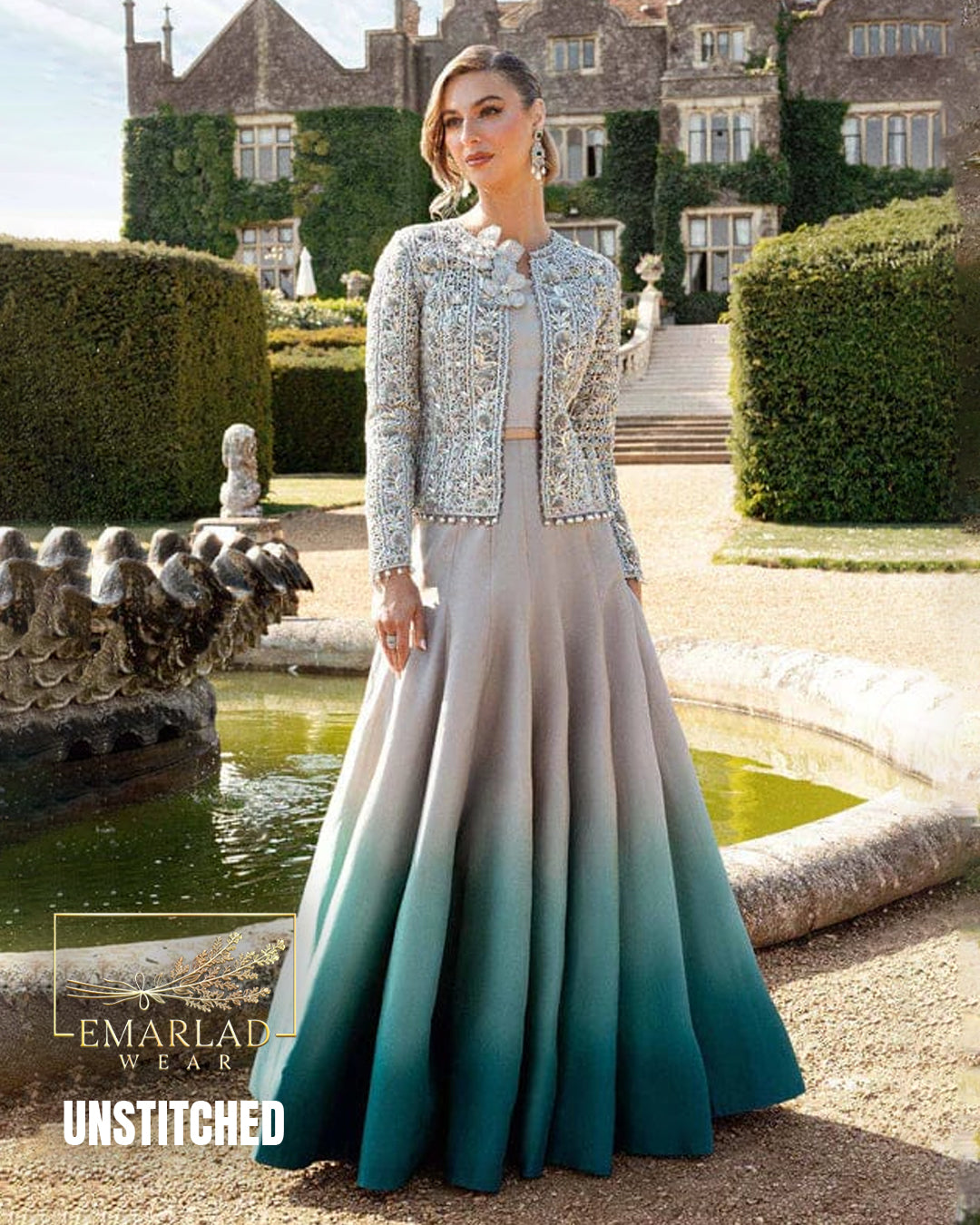 Maria.B Luxury Bridal Lehenga – Silver Grey & Sea Green