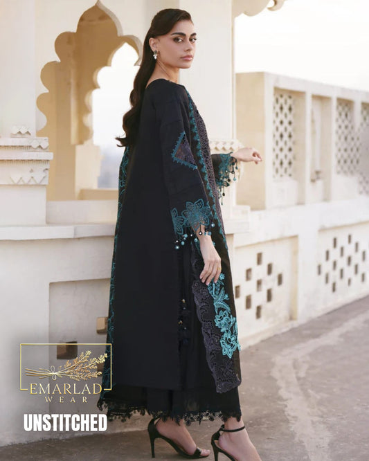 Parishay Shangrila Luxury Lawn 2026 SLA-03 Black & Blue Unstitched Suit Online in Pakistan