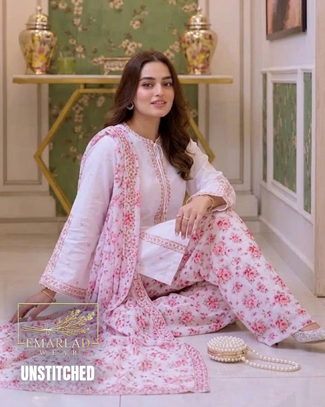 Aneelas White Pink Charmoush Silk Embroidered 3 Piece Suit ACL-FC-30-26
