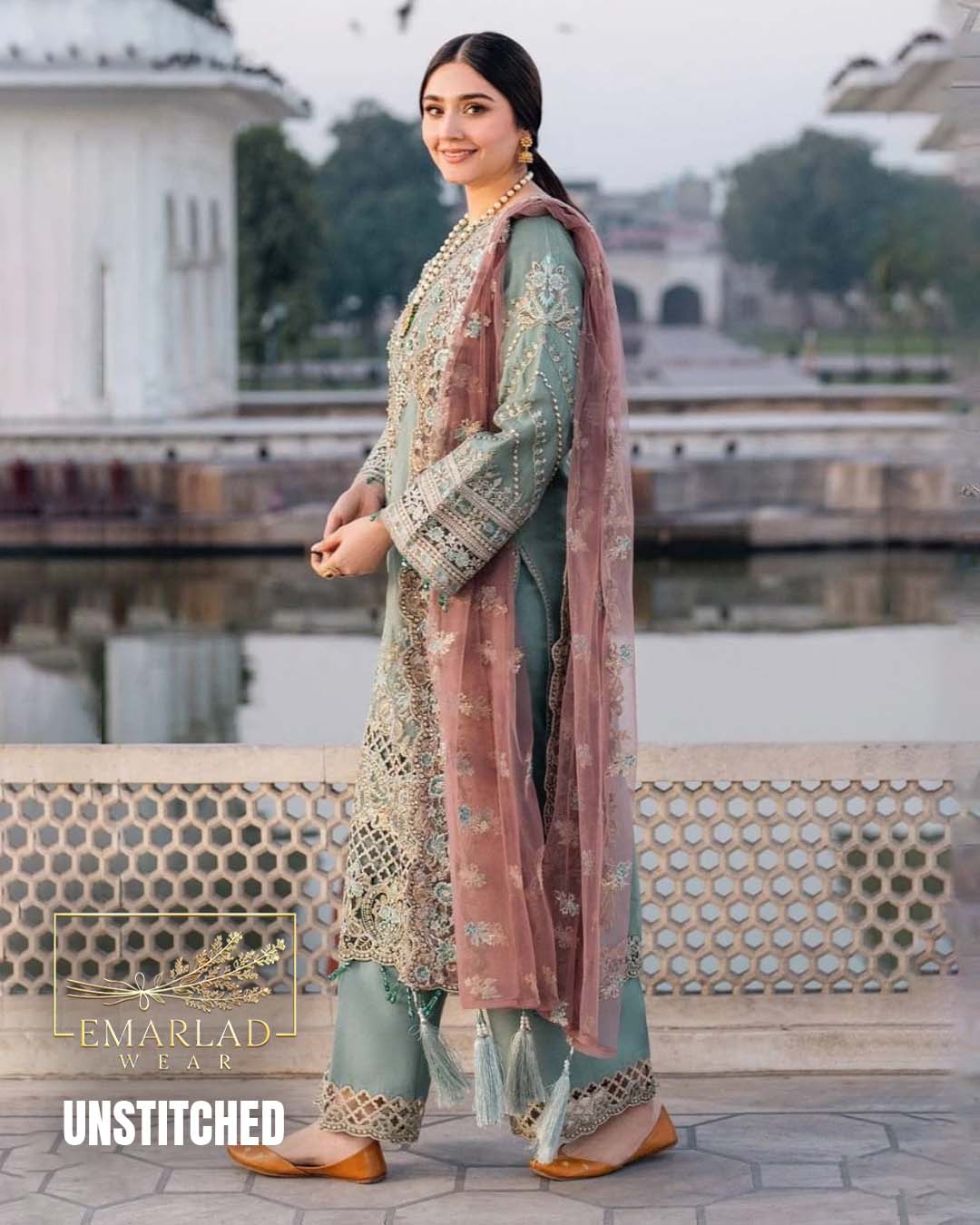 Imrozia Ice-Green Embroidered Chiffon Collection
