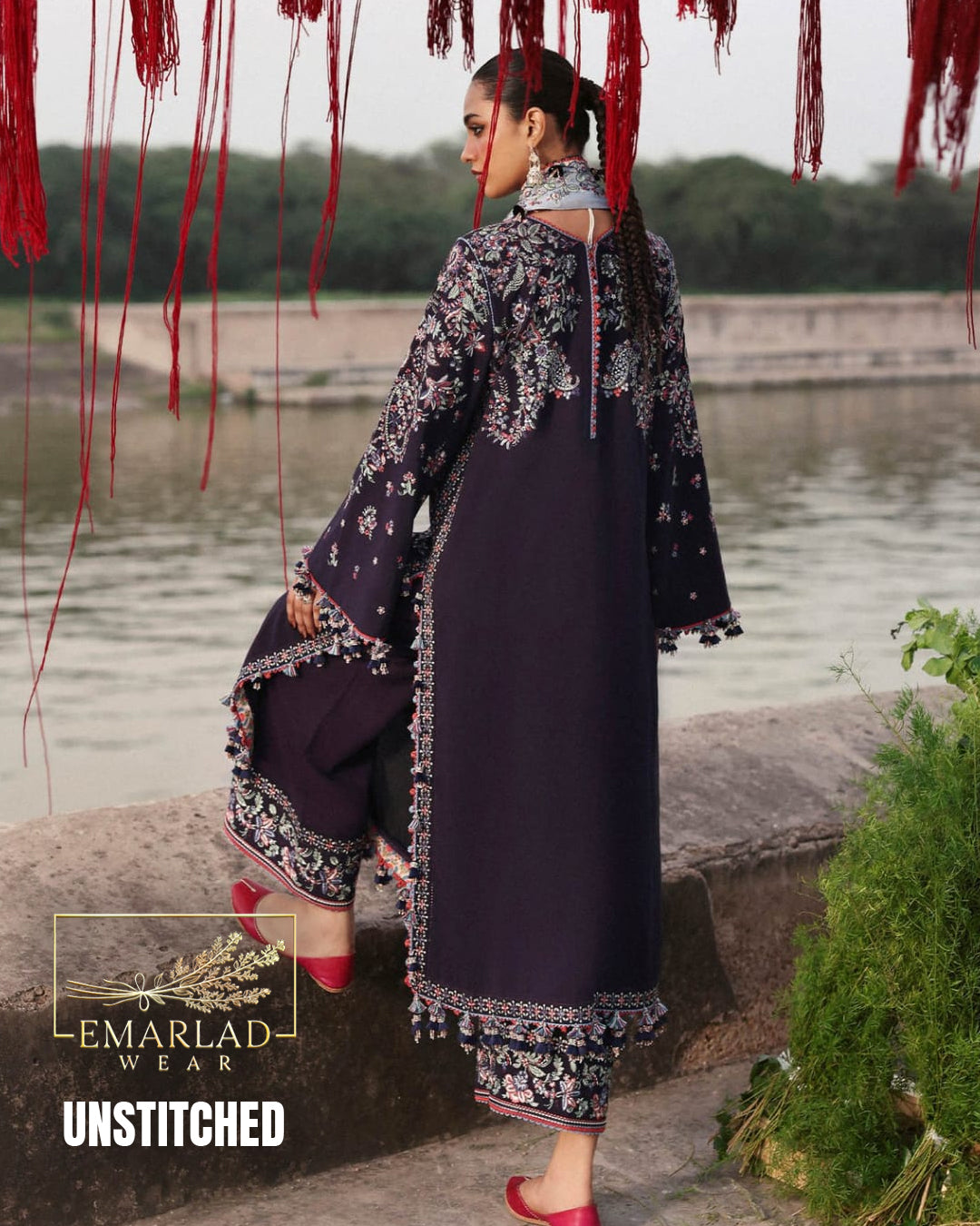 Hussain Rehar Navy Blue Luxury Lawn Replica 3 Pc Suit | Chiffon Heavy Embroidered Dupatta (Ready to Wear)