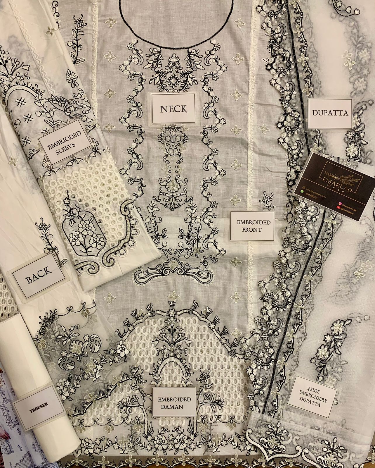 QALAMKAR WHITE LUXURY LAWN EMBROIDERY DRESS