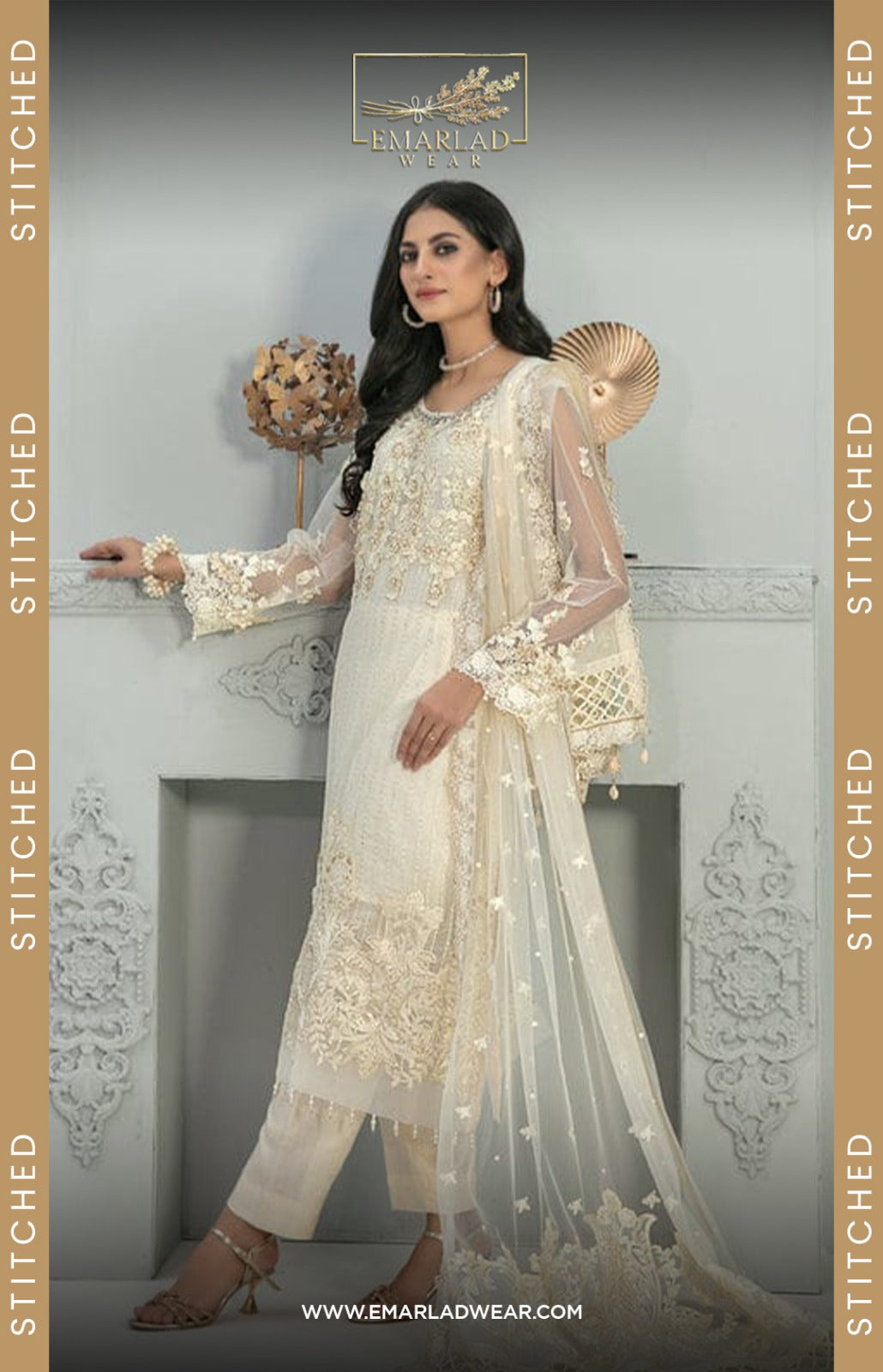 Designer Wear Formal Collection Chiffon Dress Hand Work 3pc Sami Stitc Emarlad Wear Designer Wear Formal Collection Chiffon Dress Hand Work 3pc Sami Stitc Emarlad Wear