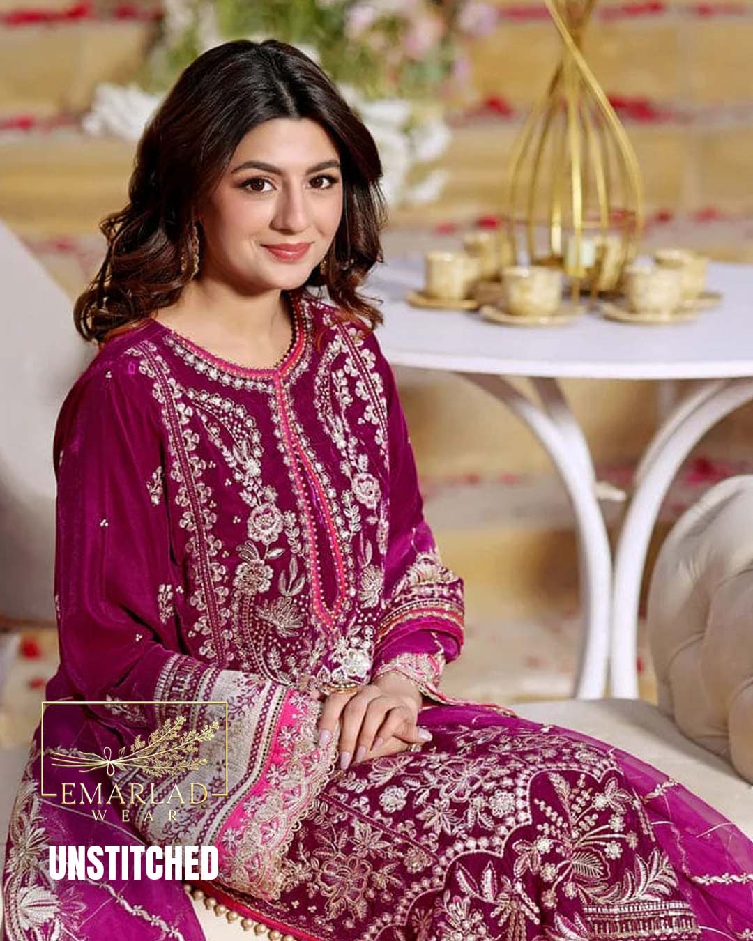 Aneelies Velvet Collection 2025 – Shocking Pink Heavy Embroidered Velvet Suit