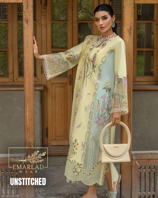 Crimson Lemon ZR Unstitched Replica Lawn Cotton Suit with Organza Dupatta