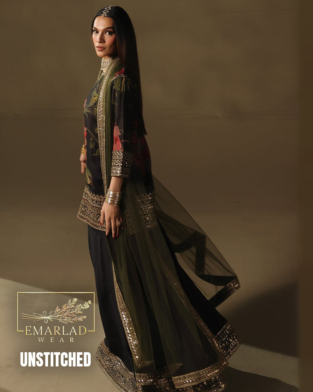 Charizma Fancy Organza Dupatta 3PC Unstitched Lawn – Black | Premium Lawn 2026