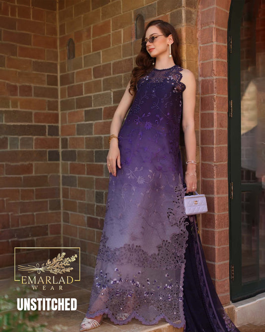Noor By Saadia Lawn Collection Purple Tie & Dye Unstitched 3Pc Suit Online in Pakistan