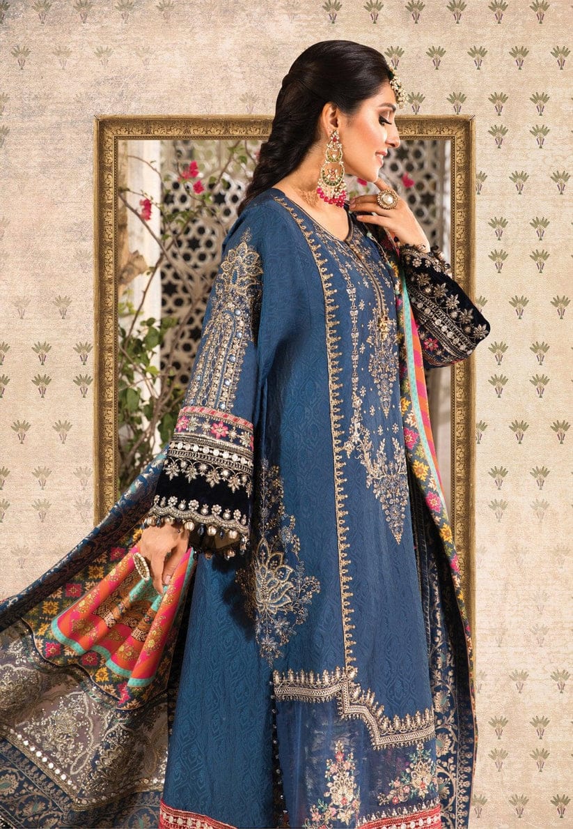 Maria B Blue Sami Stitch Collection Chiffon Fabric 3pc