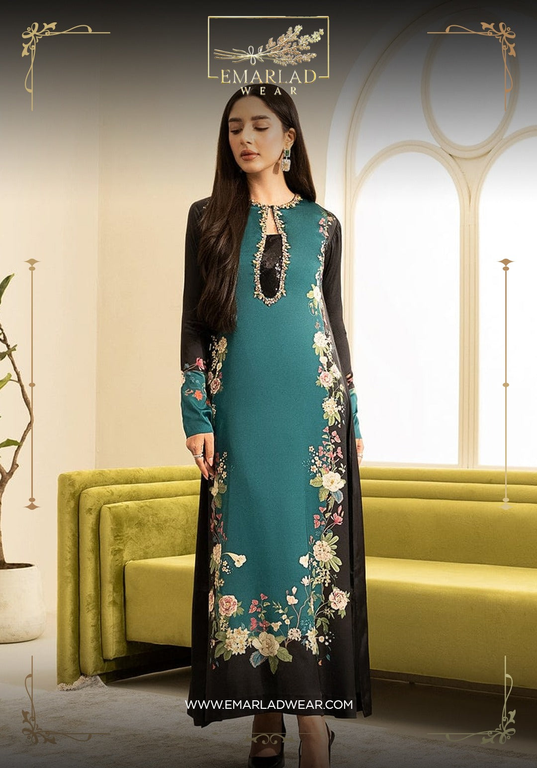 Lulusar Black & Green Silk Hand Work Party Wear Collection 3pc Emarlad Wear Lulusar Black & Green Silk Hand Work Party Wear Collection 3pc Emarlad Wear