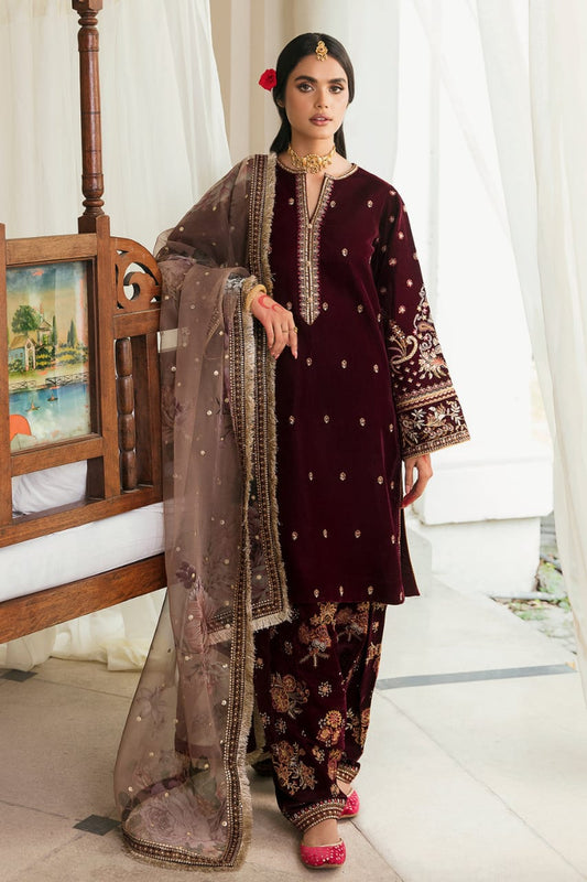 Baroque Embroidered Velvet UF-250 Mehroon