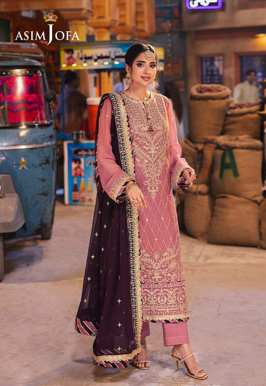 Asim jofa Embroidered Chiffon T-Pink
