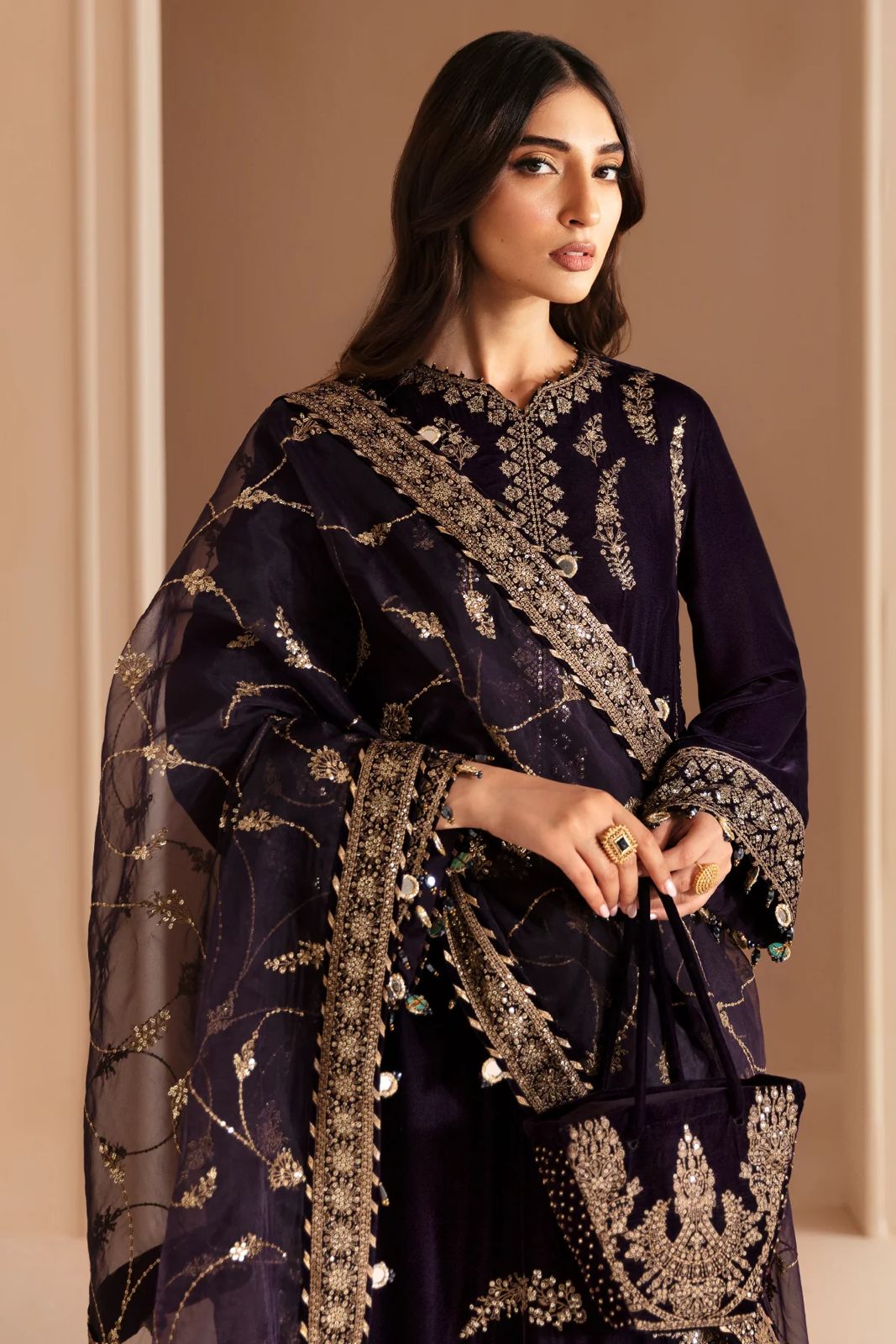 Embroidered Velvet Formal Unique -2358- Jazmine - Micro 9000 - Dark Purple