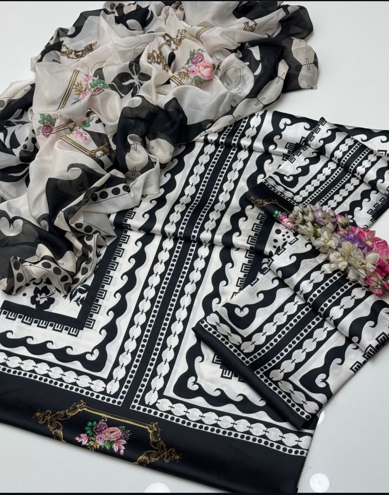 Shamoze Silk - 3 Piece - Digital Print - Creamy White