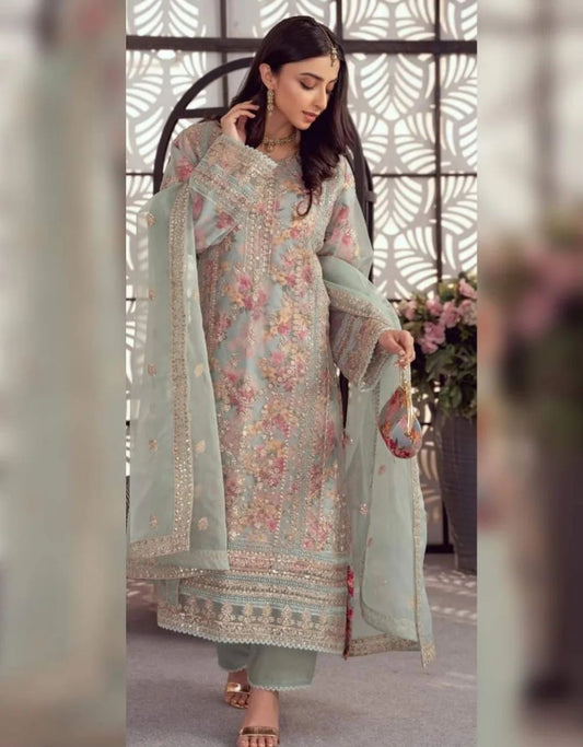 Tawakal | Aqua green with purse 👜 - Digital Printed Silk Inner